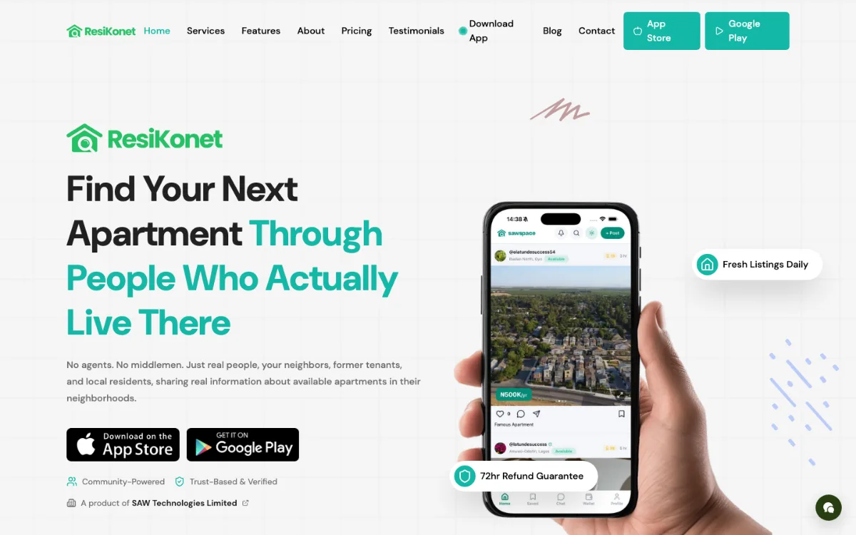 Resikonet website, built by Olatunde Success